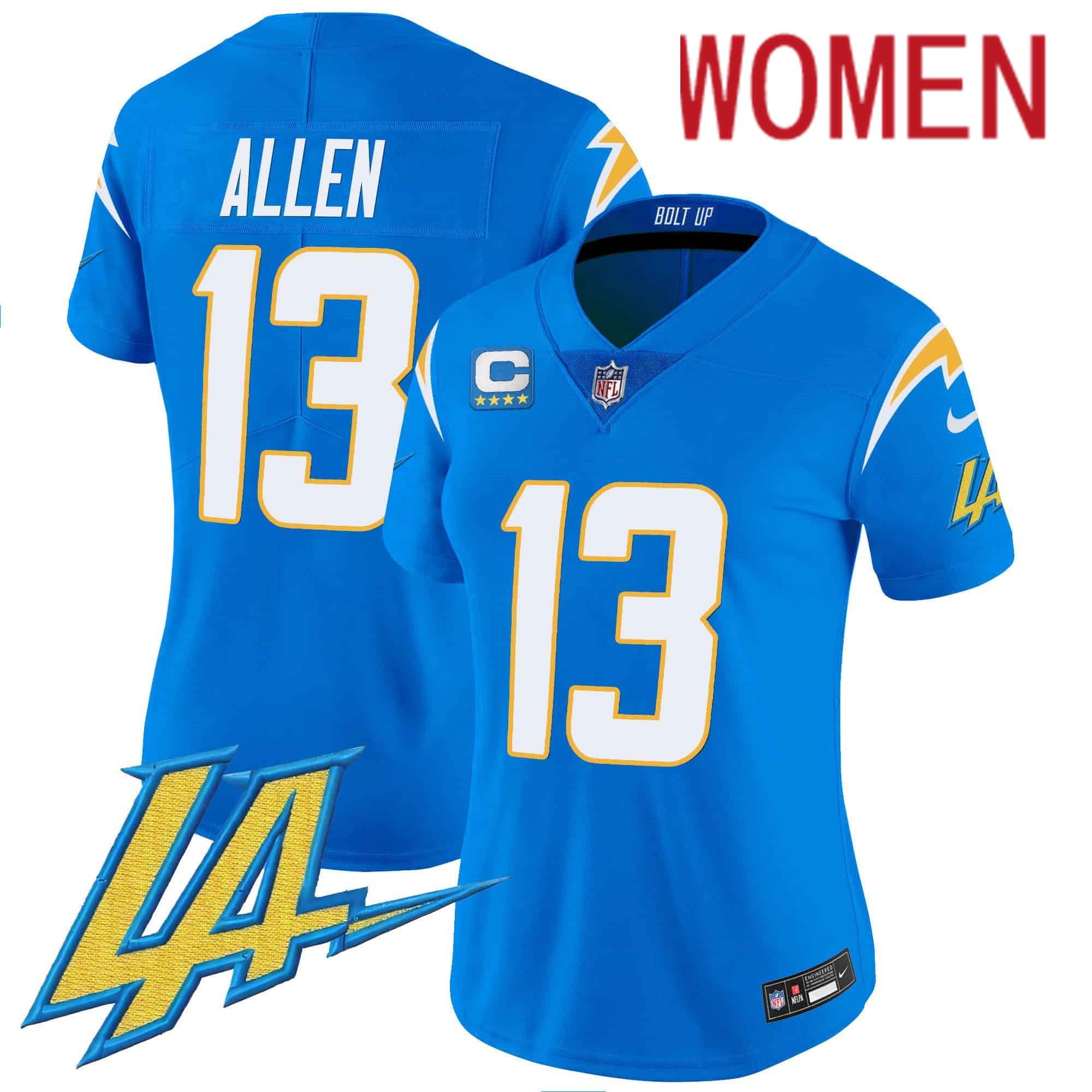 Women Los Angeles Chargers #13 Allen Light Blue 2024 Nike Vapor Limited NFL Jersey style 1